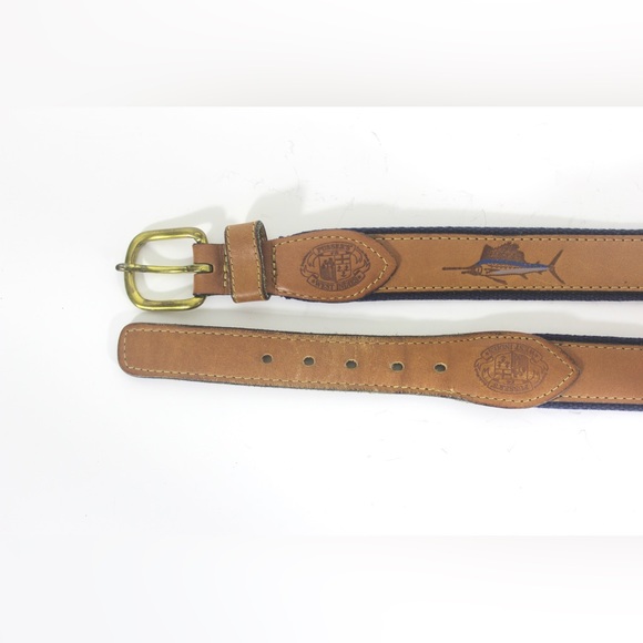 Men’s Leather and Webbing Fisshing Belt with Brass Buckle Swordfish, Fisherman - Picture 2 of 8